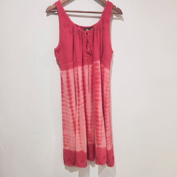 Raya Sun Womens Red Tie Dye Embroidered Cover Up Midi Dress Size 2X Boho Beach - Picture 1 of 9